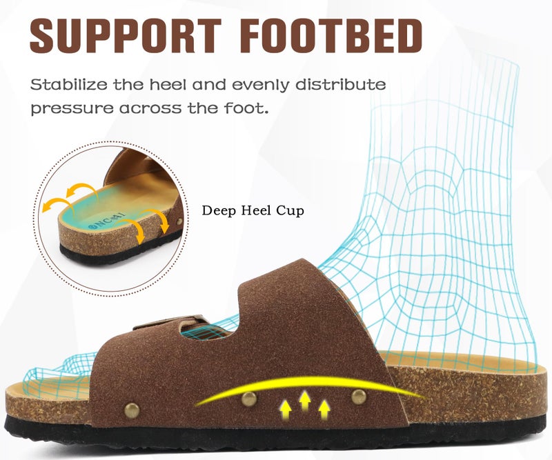 ONCAI Womens Comfortable Sandals Knock Off Clogs Sandals Women Dressy Summer Flat with Arch Support Two Strap Slip On Adjustable Buckle Slides Shoes for Women Brown Size 6 - Image 4